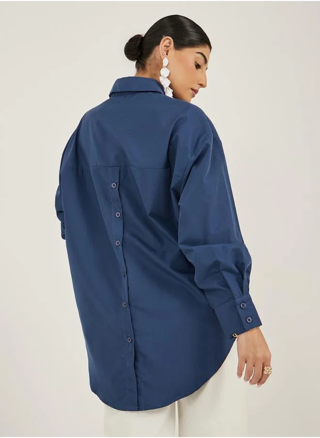ستايلي Oversized Spread Collar Longline Shirt