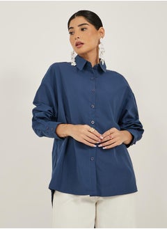 Styli Oversized Spread Collar Longline Shirt  - Image 3