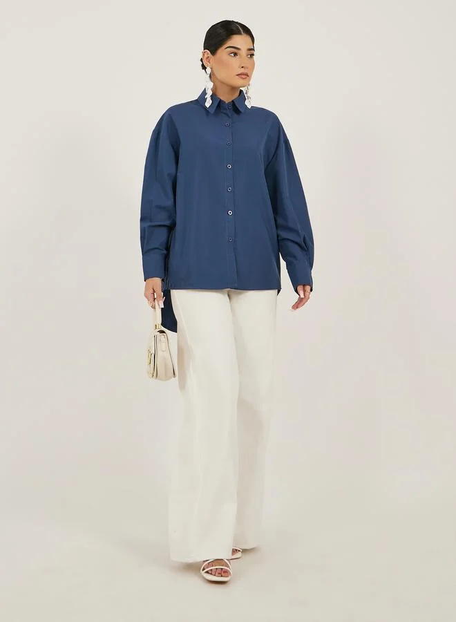 Styli Oversized Spread Collar Longline Shirt
