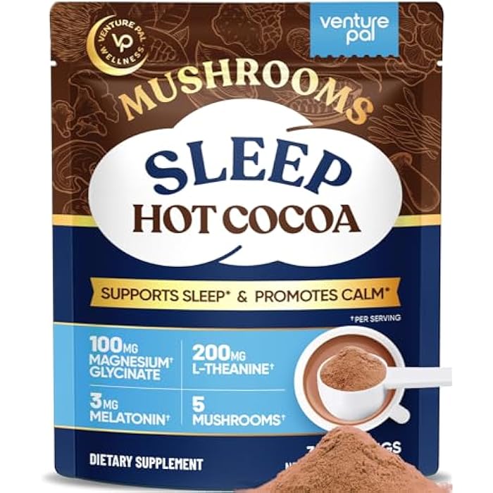 Venture Pal Natural Mushroom Hot Cocoa for Sleep, 3mg Melatonin with Magnesium Glycinate, Reishi & L-Theanine, Sugar Free, 30 Servings - Image 1