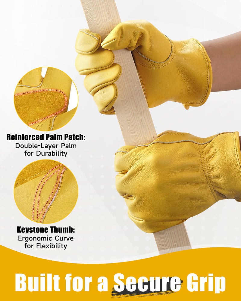 DULFINE Leather Work Gloves for Men & Women, Reinforced Durable Gardening Gloves,Cowhide Work Gloves,Puncture & Cut Resistant - Image 3
