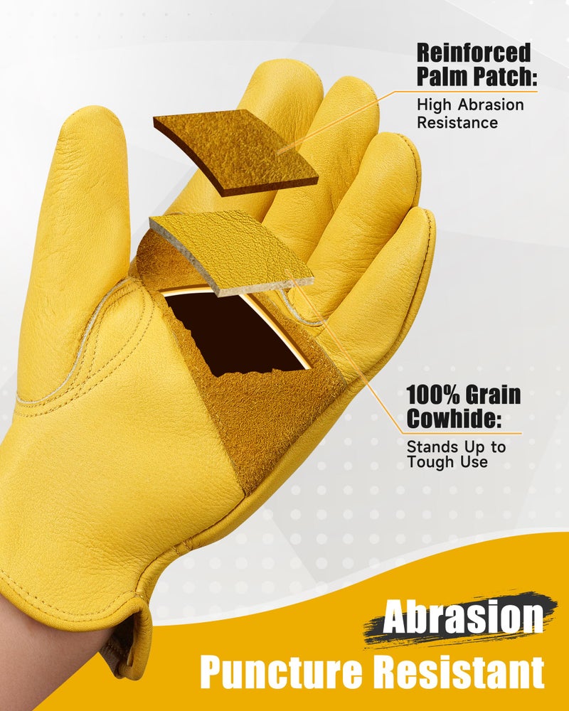 DULFINE Leather Work Gloves for Men & Women, Reinforced Durable Gardening Gloves,Cowhide Work Gloves,Puncture & Cut Resistant - Image 2