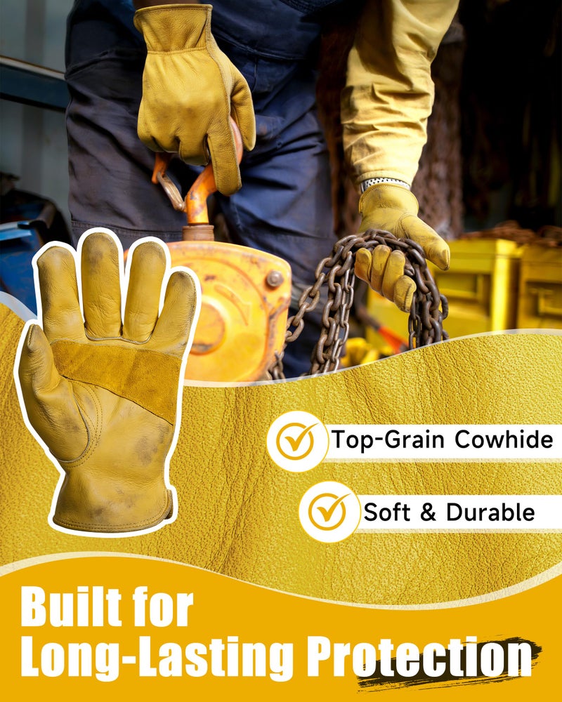 DULFINE Leather Work Gloves for Men & Women, Reinforced Durable Gardening Gloves,Cowhide Work Gloves,Puncture & Cut Resistant - Image 4