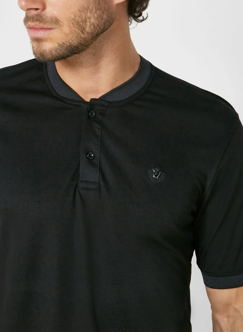 Robert Wood Grandad Collar Polo Shirt