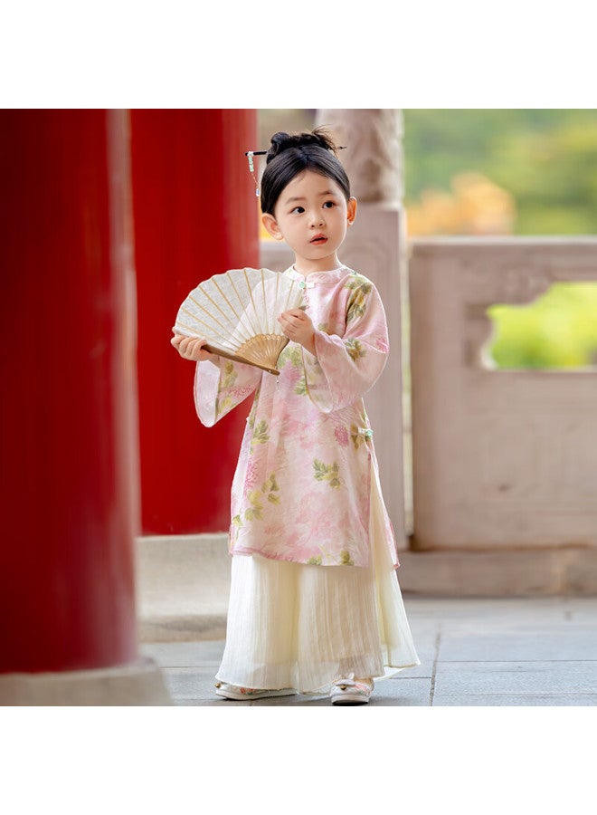 Cute Menghu Ruyi Girls' New Chinese Style Suit Oriental Luxury Parent-child Pink Floral 165 - Image 3
