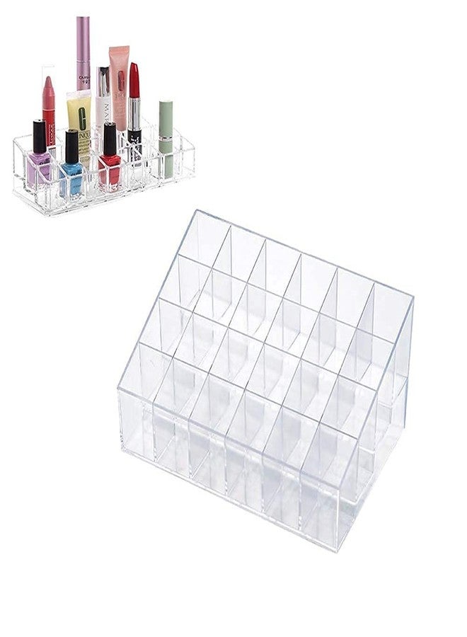 WOLTAX 24 Grid Acrylic Lipstick Holder Case Clear Makeup and Cosmetic Organizer Stand Shelf Makeup Holder - Image 1