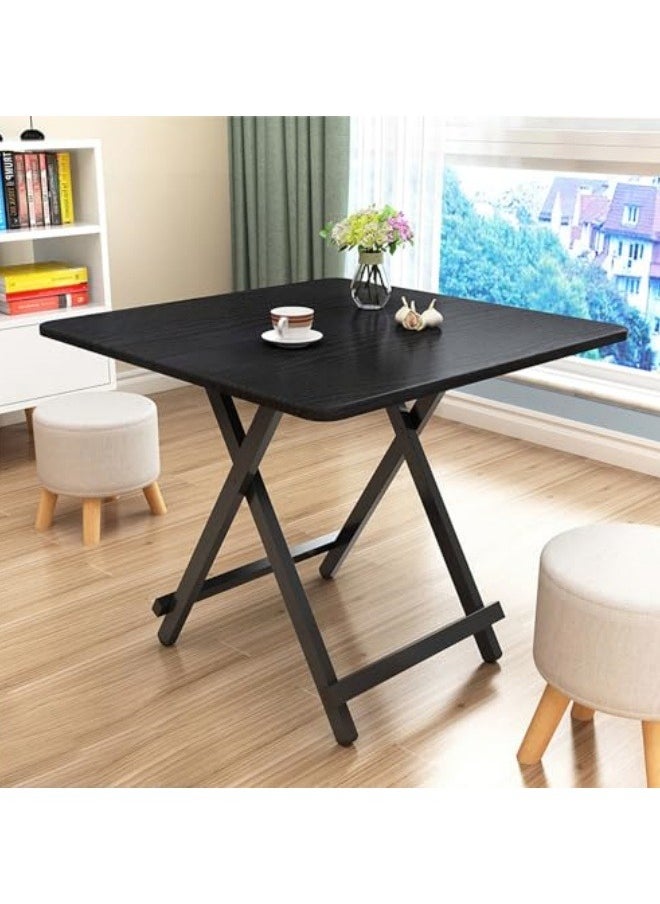 GGEROU Folding Table, Foldable Camping Table, Outdoor Picnic Table, Dinner Folding Table with Wooden Top and Metal Frame, 60 * 60 * 75cm  - Image 1