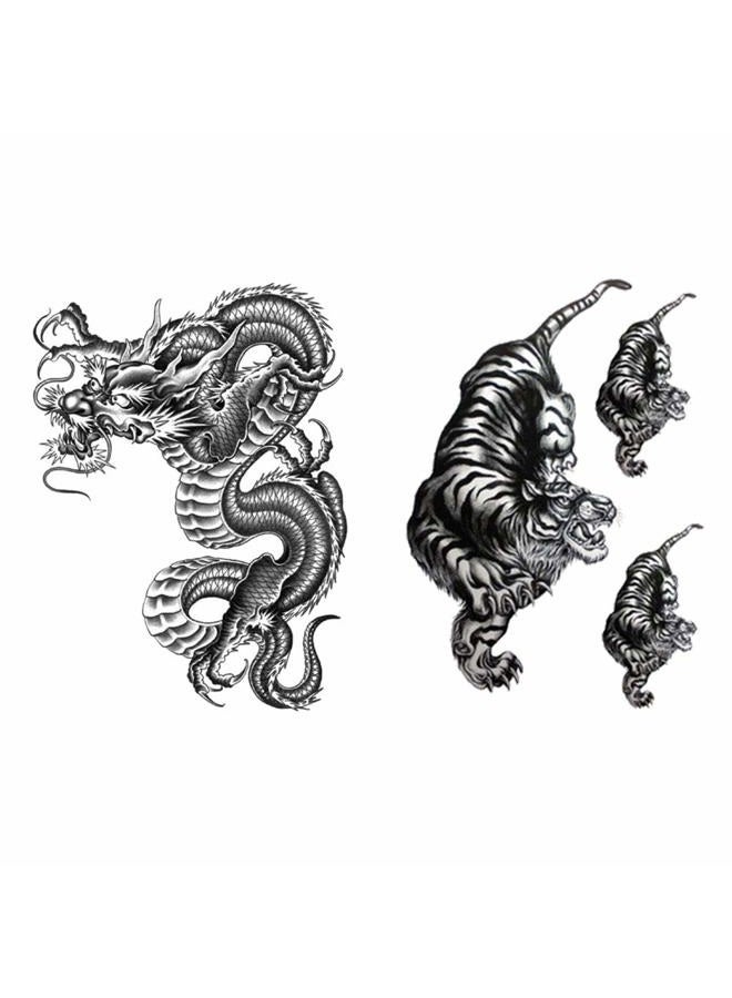 Finrray Large Temporary Tattoos Waterproof Fake Tattoo Realistic Eagle Wolf Tiger Dragon Animal Shaped Body Tattoo Stickers for Men Adults Boys Guy (Black, 4 Sheets) - Image 2