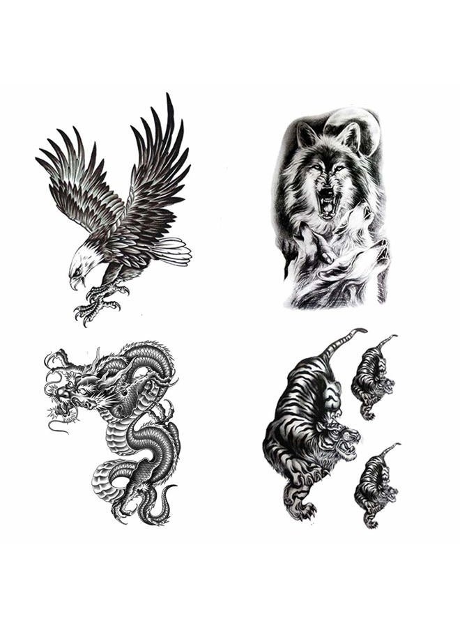 Finrray Large Temporary Tattoos Waterproof Fake Tattoo Realistic Eagle Wolf Tiger Dragon Animal Shaped Body Tattoo Stickers for Men Adults Boys Guy (Black, 4 Sheets) - Image 1