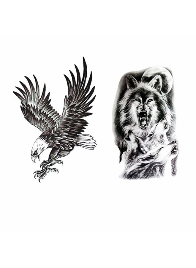 Finrray Large Temporary Tattoos Waterproof Fake Tattoo Realistic Eagle Wolf Tiger Dragon Animal Shaped Body Tattoo Stickers for Men Adults Boys Guy (Black, 4 Sheets) - Image 3