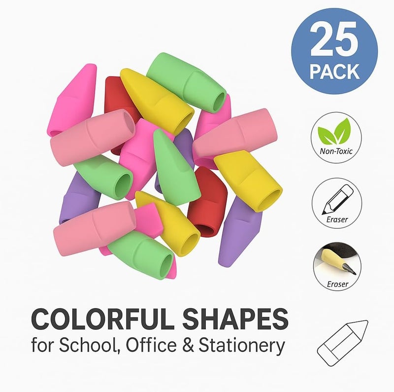Fitto 25 Piece Assorted Erasers, Colorful Shapes for School, Office & Stationery - Image 2