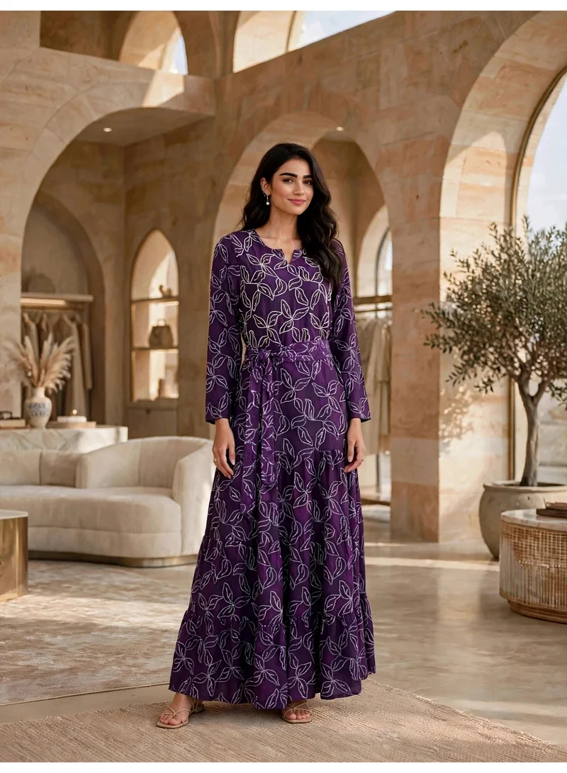 اكسا جلابية خطوط التراث الأنيقة IK30Purple