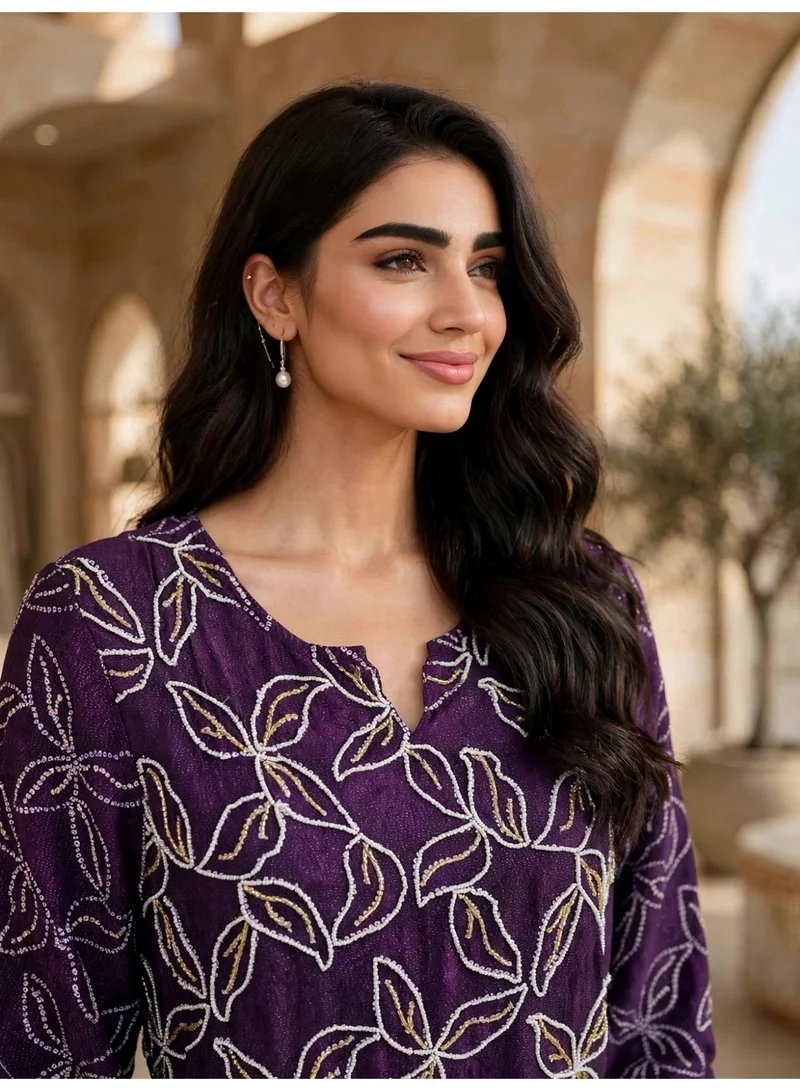 اكسا جلابية خطوط التراث الأنيقة IK30Purple