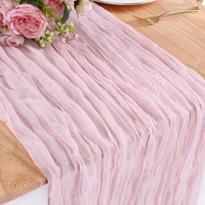 Kesfey Pink Cheesecloth Table Runner 35x157 13FT Long Gauze Table Runner Boho for Wedding Festive Decorations and Large Parties90x400cm