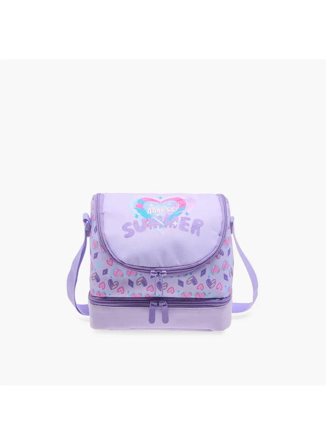 Flora Bella By Shoexpress Girls Heart Print Lunch Bag with Zip Closure
