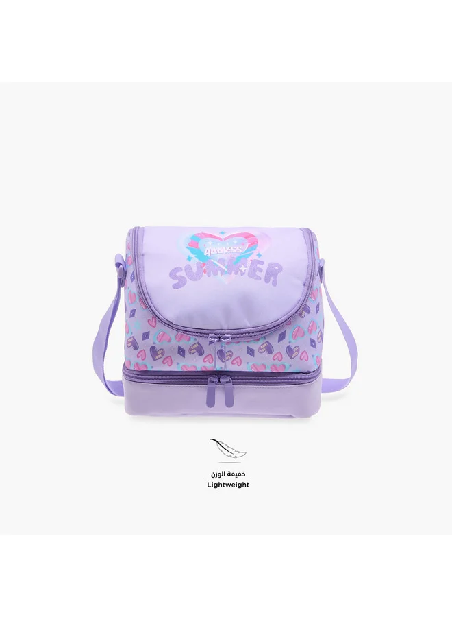 Flora Bella By Shoexpress Girls Heart Print Lunch Bag with Zip Closure