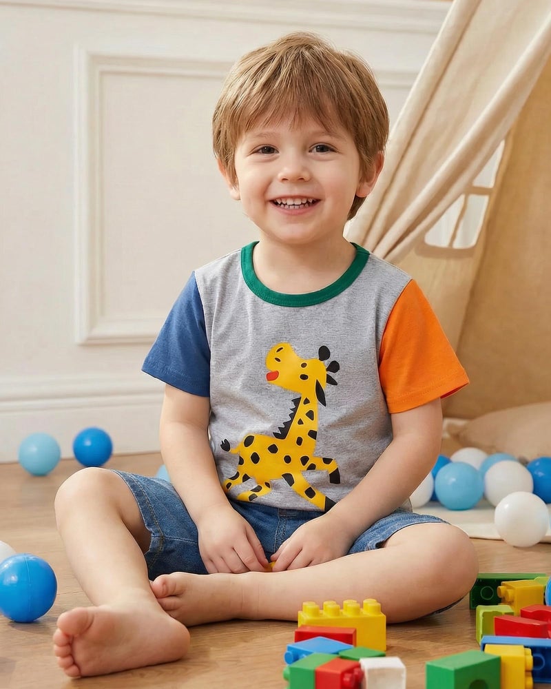 Jecson Toddler Boy Shirts Summer Short Sleeve T-Shirts Cotton Casual Animal Print Graphic Boys' Tops, Tees & Shirts 4-Pack - Image 2
