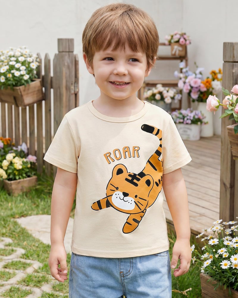Jecson Toddler Boy Shirts Summer Short Sleeve T-Shirts Cotton Casual Animal Print Graphic Boys' Tops, Tees & Shirts 4-Pack - Image 5