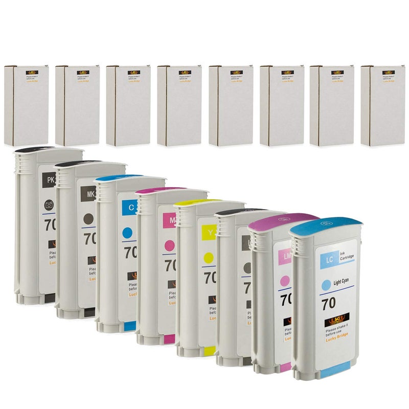 LKB 8PK Compatible HP70 Ink Cartridge Replacement with 130ML Use with HP Designjet Z2100 Z5200 Z3200 Z3100 Z5400 8 Pack HP70 US