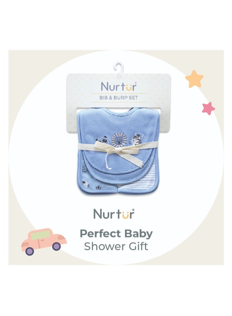 Nurtur Feeding Gift Set - 2 pack bibs & 2 burpcloths - Blue Multi/Boy - Image 4