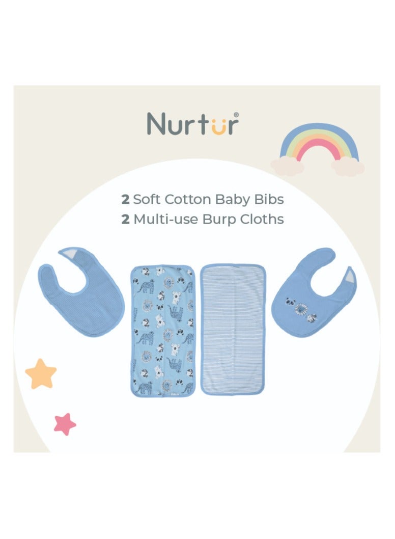 Nurtur Feeding Gift Set - 2 pack bibs & 2 burpcloths - Blue Multi/Boy - Image 3