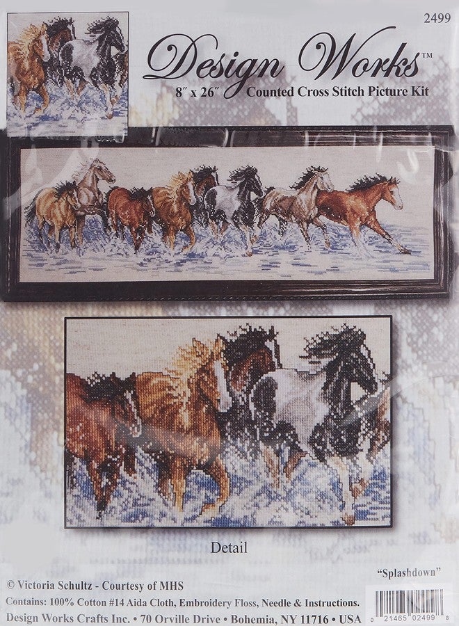Design Works Crafts Splashdown Horses Counted Cross Stitch Kit, 8" x 22", Various - Image 2
