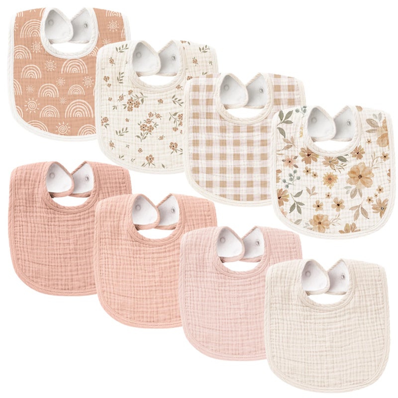 Konssy Muslin Baby Bibs 8 Pack Baby Bandana Drool Bibs Cotton for Unisex Boys and Girls, Soft Absorbent Set for Teething and Drooling - Image 1