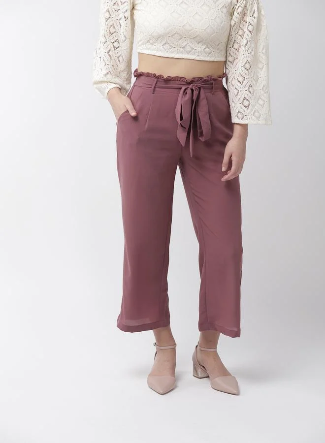 Mish Mauve High Rise Trousers with Tie-Up Waist