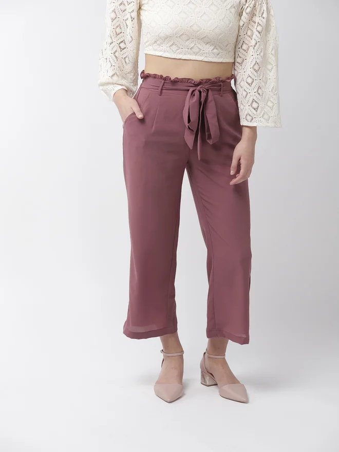 Mish Mauve High Rise Trousers with Tie-Up Waist