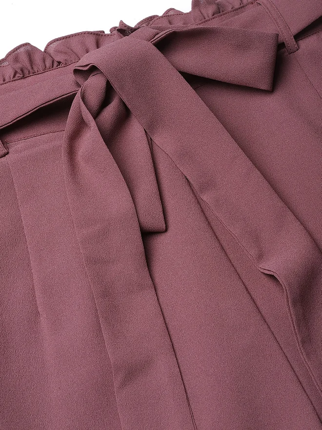 Mish Mauve High Rise Trousers with Tie-Up Waist