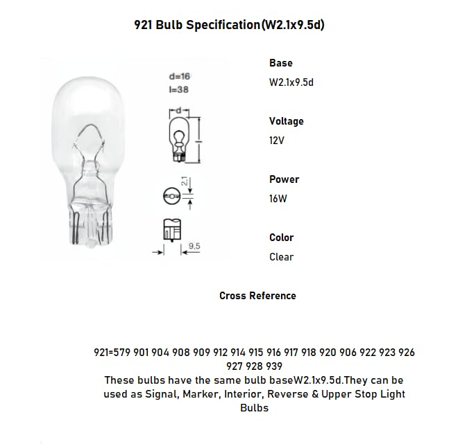 Kadiby 12 Bulk Pack 921 Bulb, Camper Rv 921ll 921cv 912ll T15 912 904 906 916 W16W Backup//Stop/Trunk Cargo/Signal Auto RV Camper Light Bulbs Fit for Accord, Silverado,Ram Pickup, Cherokee - Image 2