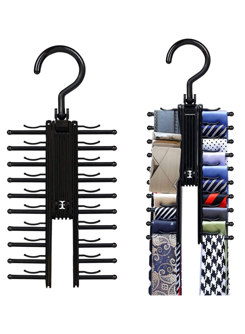 SYOSI Tie Rack Hanger, Cross Tie Hanger, 20 Tie Belt Rack Organizer Hanger for Men Closet Space Saving Rack Non-Slip Clips 360-degree, ABS Resin Plastic, Rotate Hanger Tie Display Holder (2pcs) (Black) - Image 1