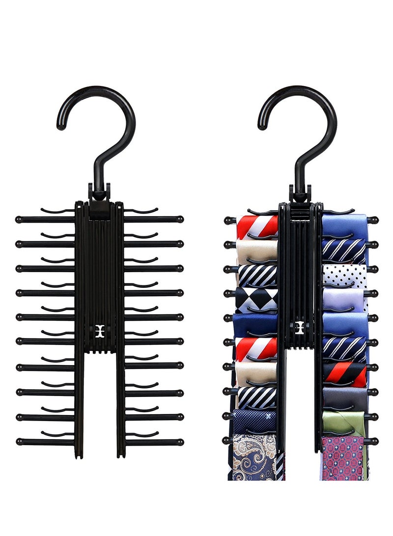 SYOSI Tie Rack Hanger, Cross Tie Hanger, 20 Tie Belt Rack Organizer Hanger for Men Closet Space Saving Rack Non-Slip Clips 360-degree, ABS Resin Plastic, Rotate Hanger Tie Display Holder (2pcs) (Black) - Image 3