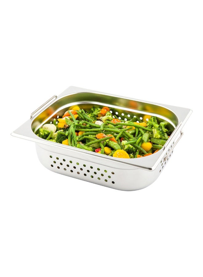 Restaurantware Perforated Steam Table Pan - Half Size - 4" Deep - Collapsible Handles - Anti Jam - Commercial Grade Stainless Steel - 1ct Box - Met Lux - Image 2