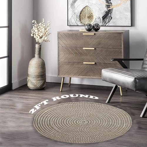 HUAHOO Hand Woven Round Area Rugs Living Room Bedroom Study Computer Chair Cushion Base Mat Round Carpet Lifts Basket Swivel Chair Pad Coffee Table Rug2 Round Dark Camel - Image 3