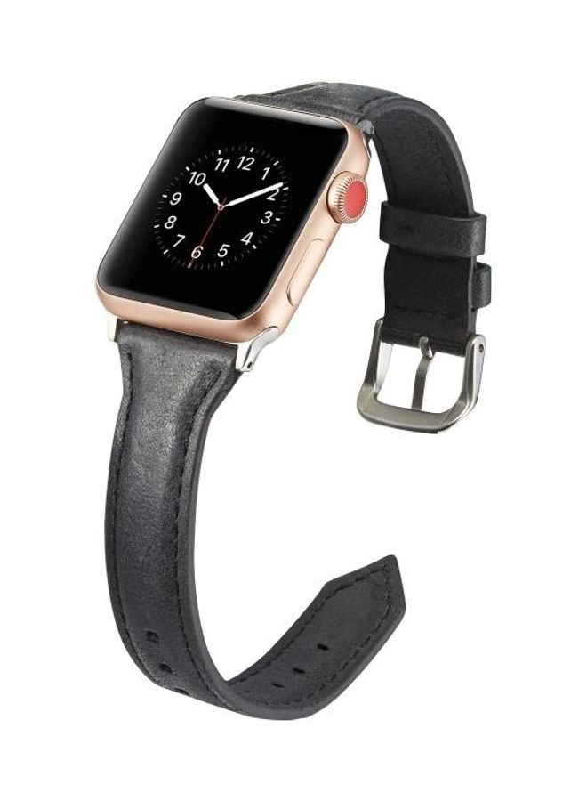 NIBEMINENT Thin Leather Replacement Wrist Strap Watchband For Apple Watch 5/4/3/2/1 40/38mm Black - Image 3