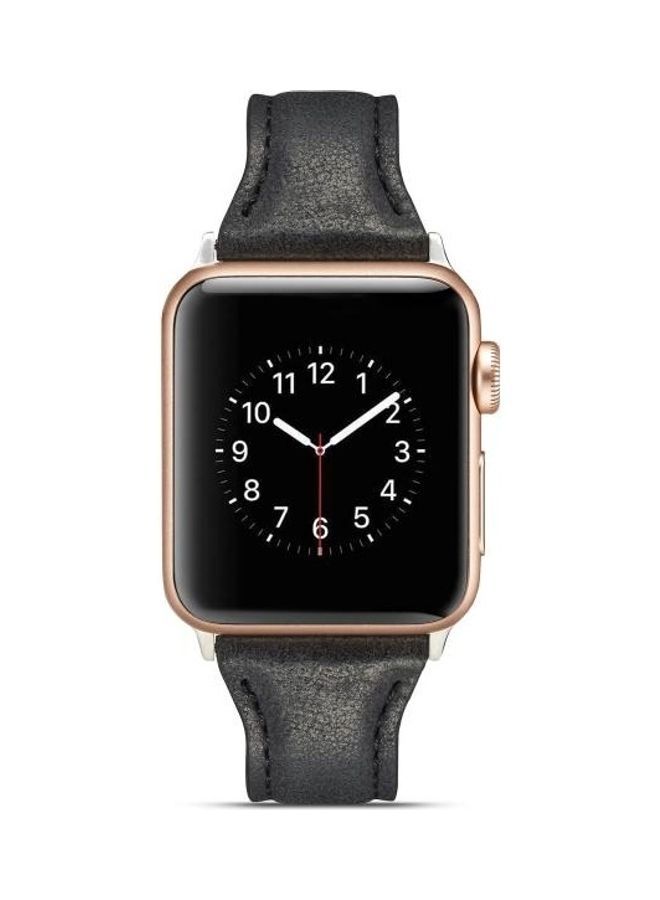 NIBEMINENT Thin Leather Replacement Wrist Strap Watchband For Apple Watch 5/4/3/2/1 40/38mm Black - Image 4