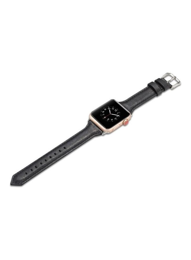 NIBEMINENT Thin Leather Replacement Wrist Strap Watchband For Apple Watch 5/4/3/2/1 40/38mm Black - Image 5