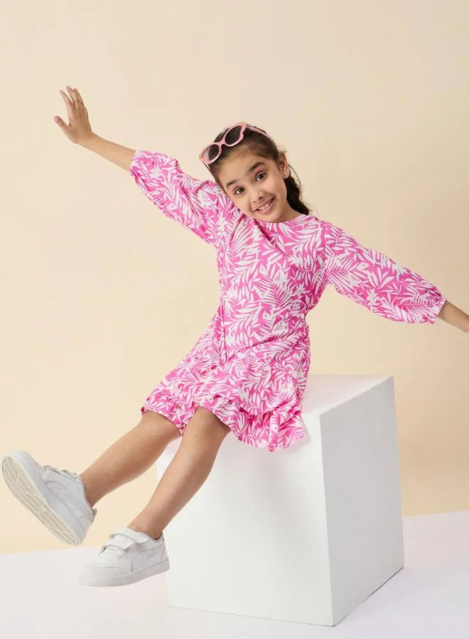 Stylo Bug Stylo Bug Leaf Print Round Neck Dress