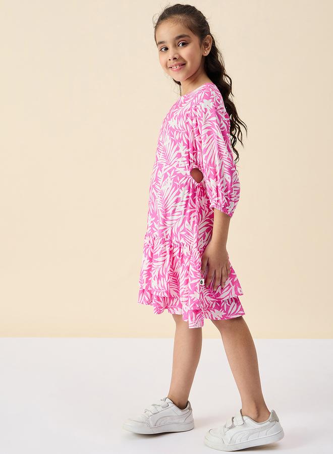 ستايلو بج فستان ستايلو بطبعة أوراق شجر بياقة مستديرة - Image 3