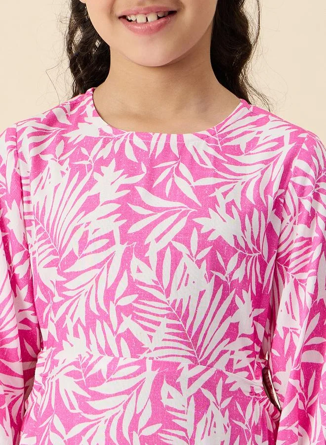 Stylo Bug Stylo Bug Leaf Print Round Neck Dress