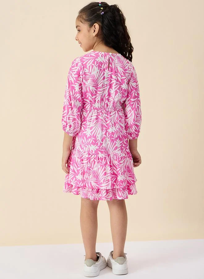 Stylo Bug Stylo Bug Leaf Print Round Neck Dress