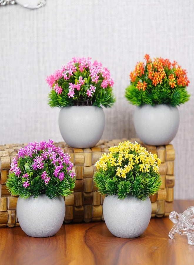 Dekorly Plastic Artificial Flower Plants with White Pot|Flower Plants for Home Office Decor|Bedroom, Living Room, and Balcony Decor|Pack of 4 - Image 1