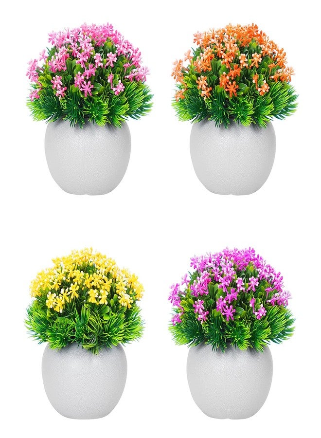 Dekorly Plastic Artificial Flower Plants with White Pot|Flower Plants for Home Office Decor|Bedroom, Living Room, and Balcony Decor|Pack of 4 - Image 2