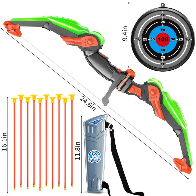 TEMI Kids Bow and Arrow Set - LED Light Up Archery Toy Set with 10 Suction Cup Arrows, Target & Quiver, Indoor and Outdoor Toys for Children Boys Girls - Image 2