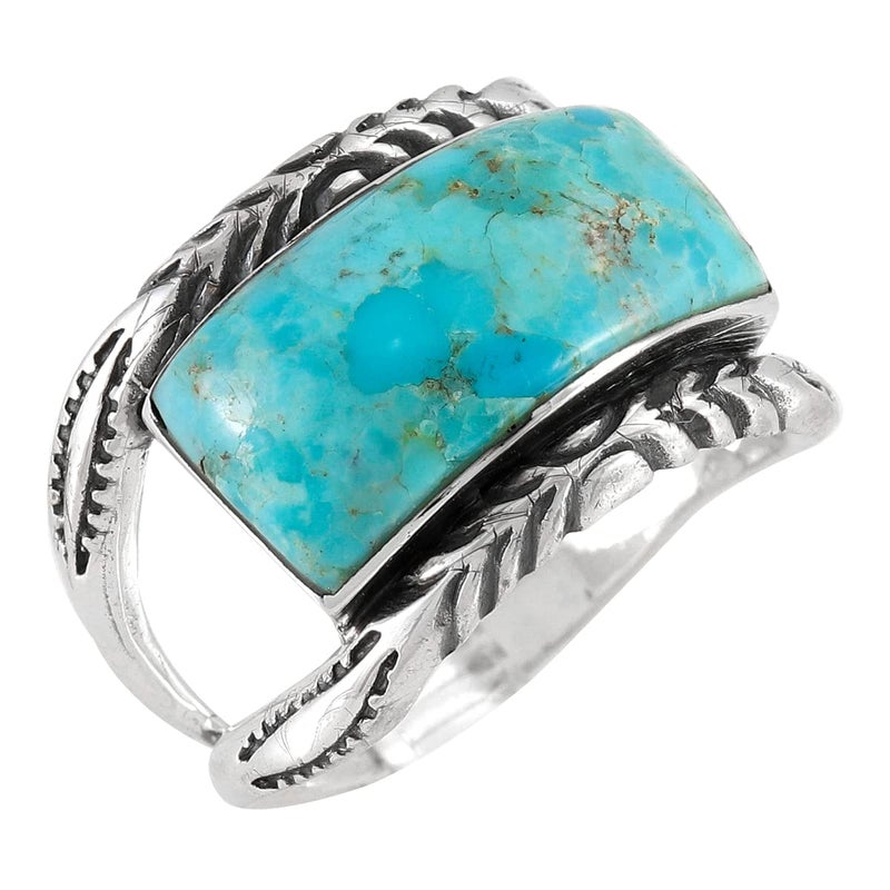 Turquoise Network Turquoise Ring Sterling Silver 925 Genuine Gemstones Size 6 to 11 (Turquoise) (7) - Image 1