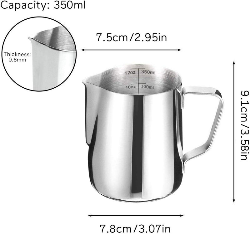 Homepixi Milk Frothing Pitcher (350ML) with Coffee Art Needle, 304 Stainless Steel Espresso Coffee Pitcher for Latte Art, Jug for Milk Frothing, Barista Tools for Cappuccino & Coffee - Image 5