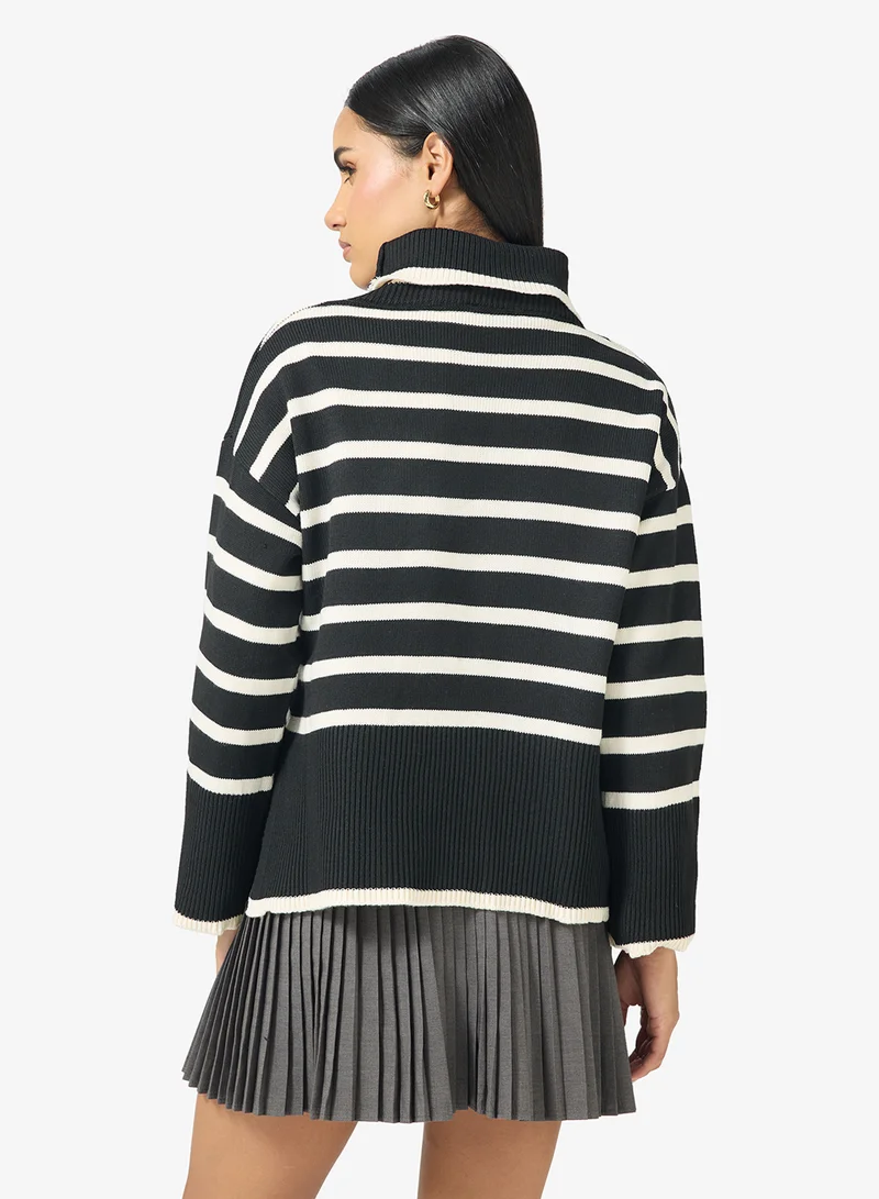 Ginger High Neck Stripe Longline Sweater