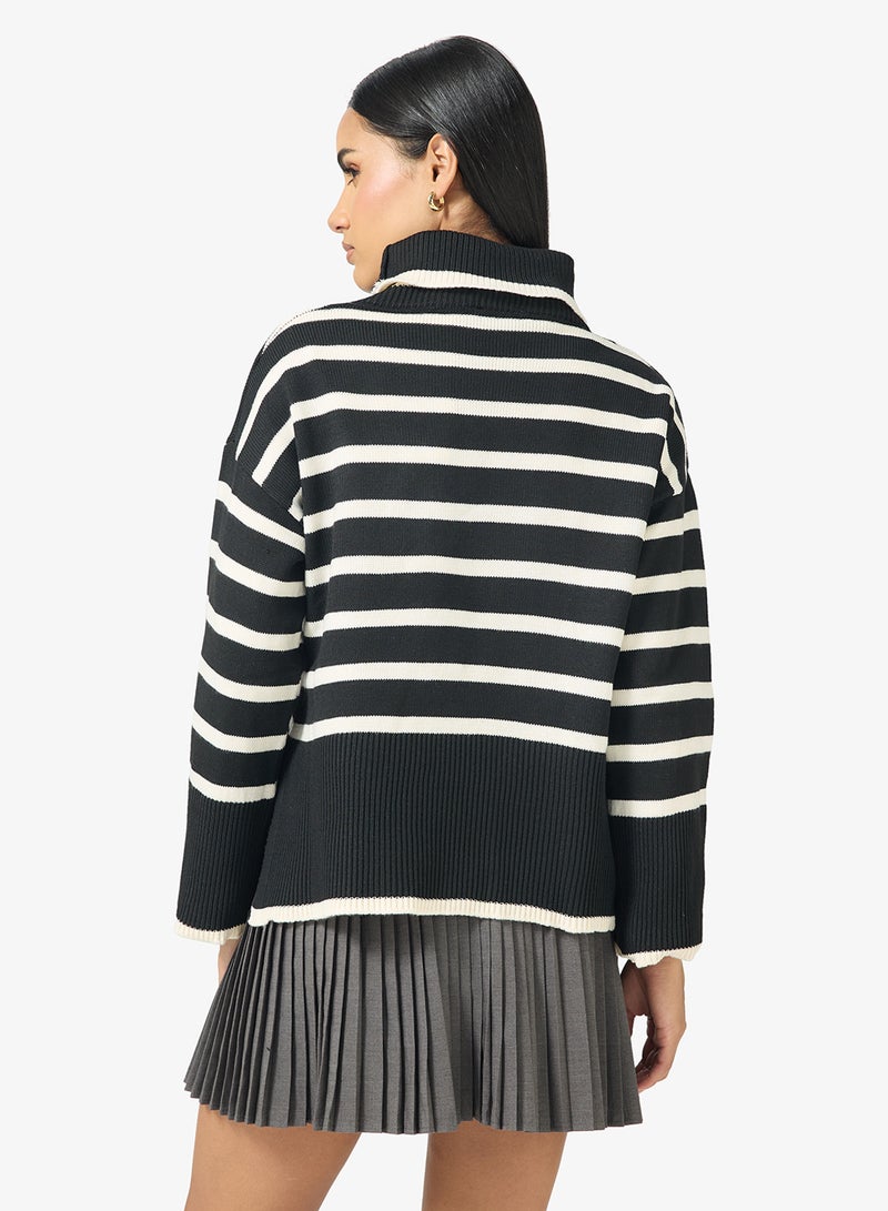 Ginger High Neck Stripe Longline Sweater - Image 2