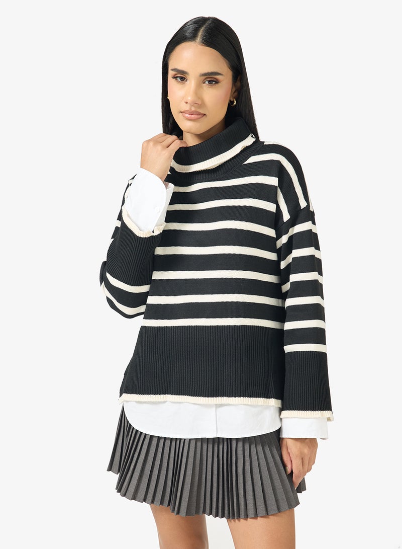 Ginger High Neck Stripe Longline Sweater - Image 1